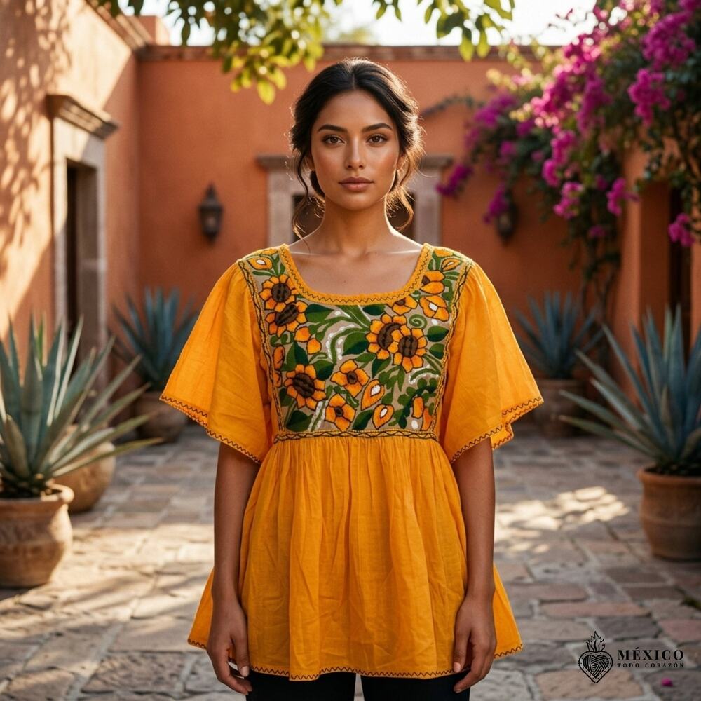 Mexican hand made  Blouse – Handmade design  peasent uni size S to M